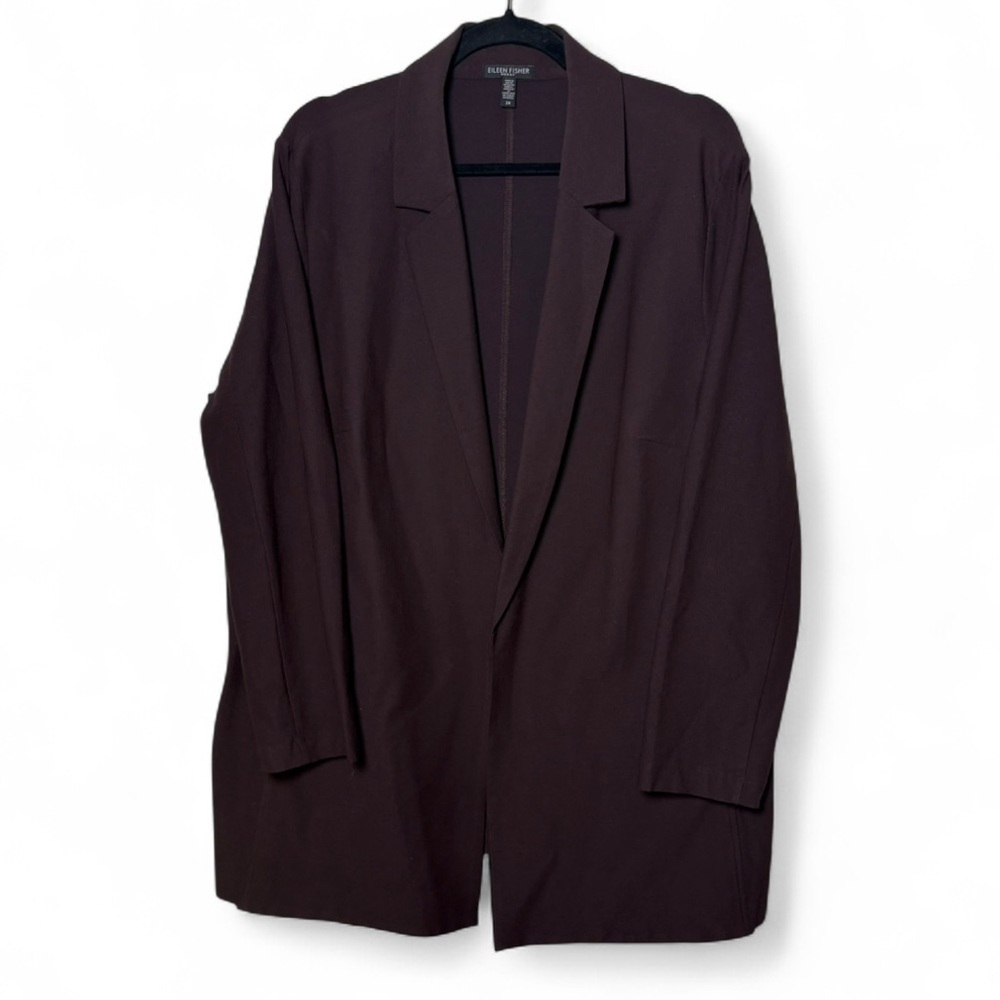 Eileen Fisher Women’s 2X Long Blazer Jacket Brown Purple Viscose Stretch